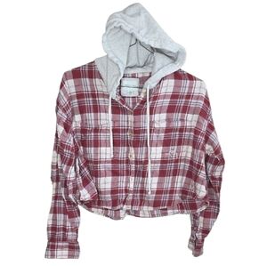 American Eagle Outfitters Red Plaid Hoodie Top
